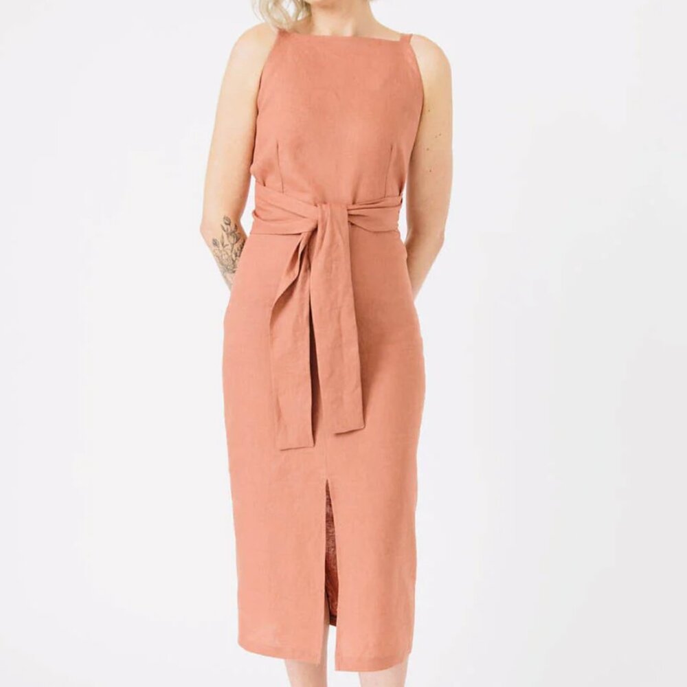 Rust Axis Dress Tencel Linen Blend